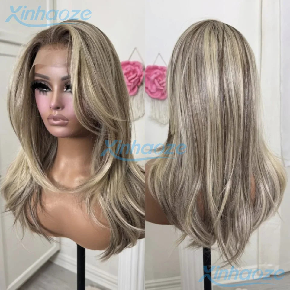 #613 Light Blonde Colored Human Hair Short Wigs For Women Ash Blonde Wig Highlight 13x4 Hd Lace Frontal Wigs Natural Wavy