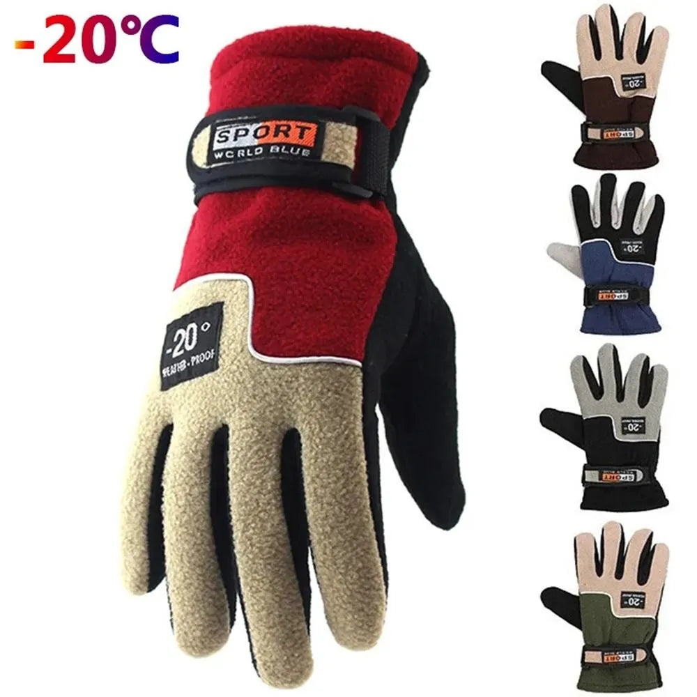 Winter Warm Gloves Outdoor Skiing Cycling Outdoor Sports Five Fingers Mittens Plush Thickening For Men Warm Motorcycle Gloves