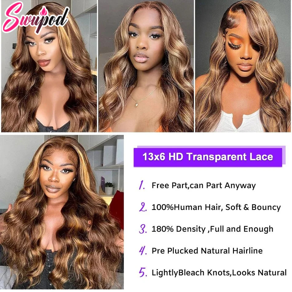 30 32 Inch Colored Wigs 13x4 13x6 Hd Lace Frontal Wigsbody Wave Wig Highlight Ombre Lace Front Wig Human Hair For Black Women