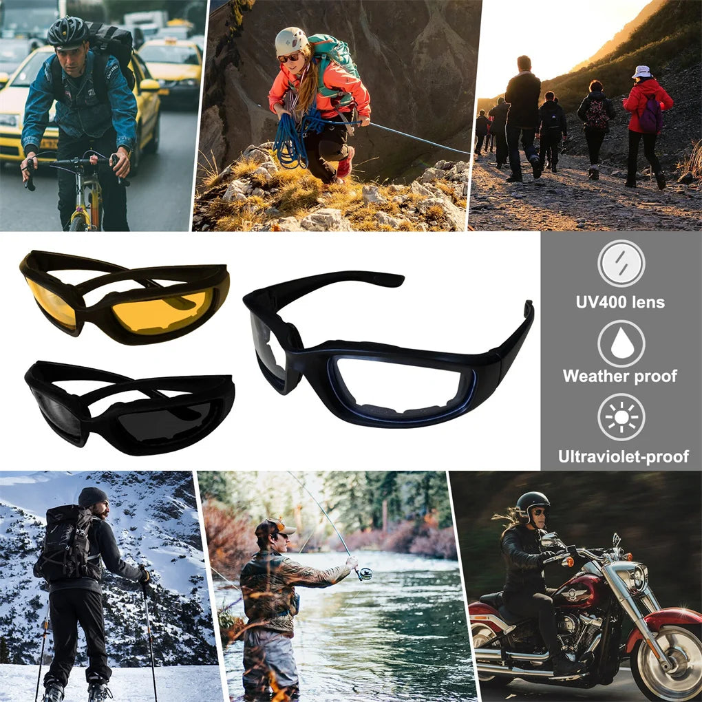 3Pairs Motorcycle Sports Biker Riding Glasses Wind Resistant Eye Protection Women Men Sports Goggles Cycling Glasses Sunglasses