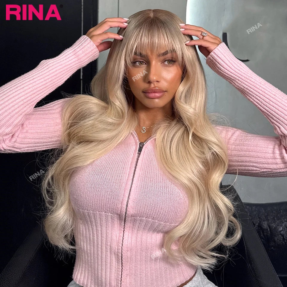 Blonde Color With Bang Body Wave Lace Frontal Wig 13x6 13x4 Human Hair Wigs HD Transparent Lace 5x5 Closure Wig For Women