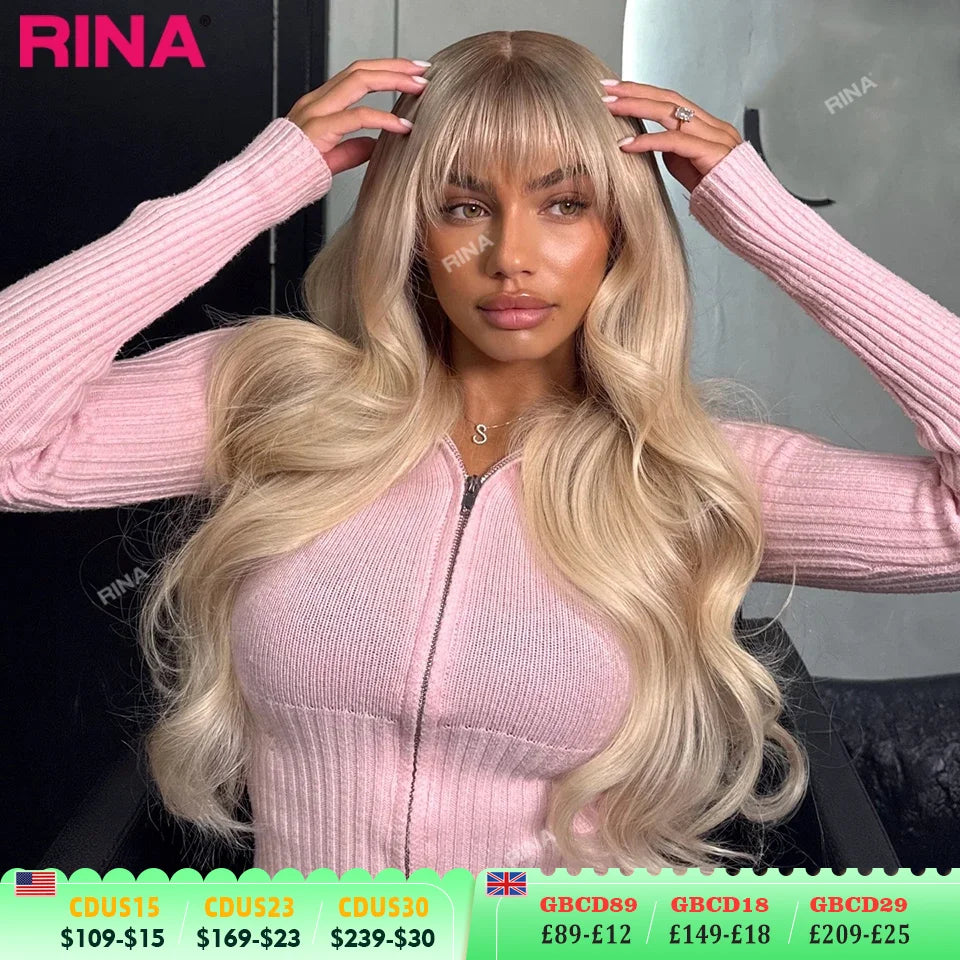 Blonde Color With Bang Body Wave Lace Frontal Wig 13x6 13x4 Human Hair Wigs HD Transparent Lace 5x5 Closure Wig For Women