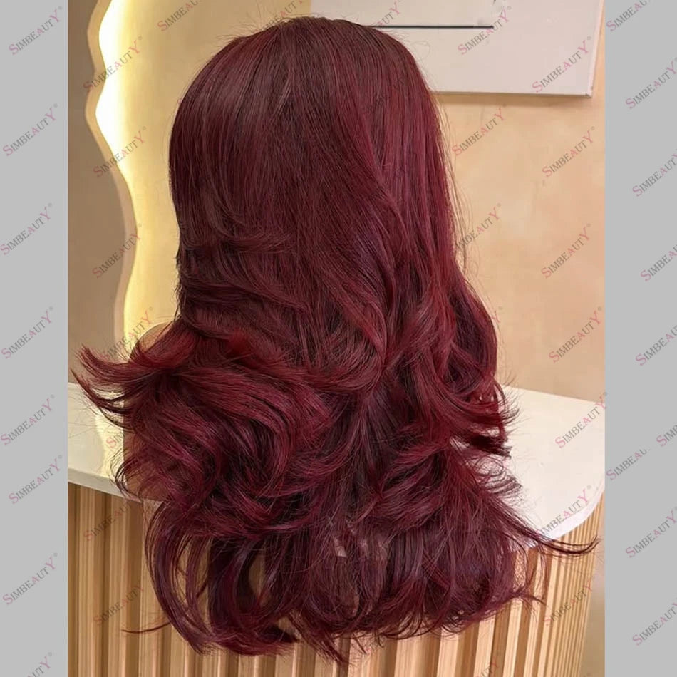 Black Women Burgundy Wavy Human Hair U Part Wigs 200Density Remy Brazilian Hair Glueless V Part Wigs 99J Easy Wear Wavy Wigs