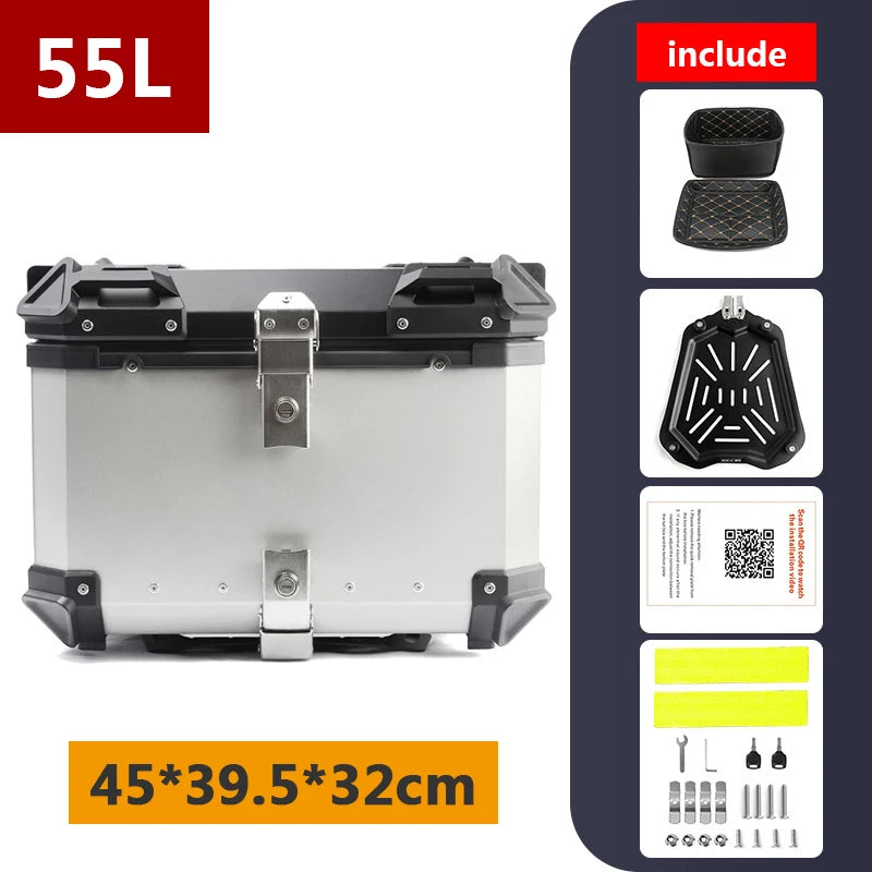 Aluminum Motorcycle Box 45L 55L 65L 80L Motorcycle Rear Luggage Box Helmet Travel Storage Case Moto Top Box Universal Waterproof