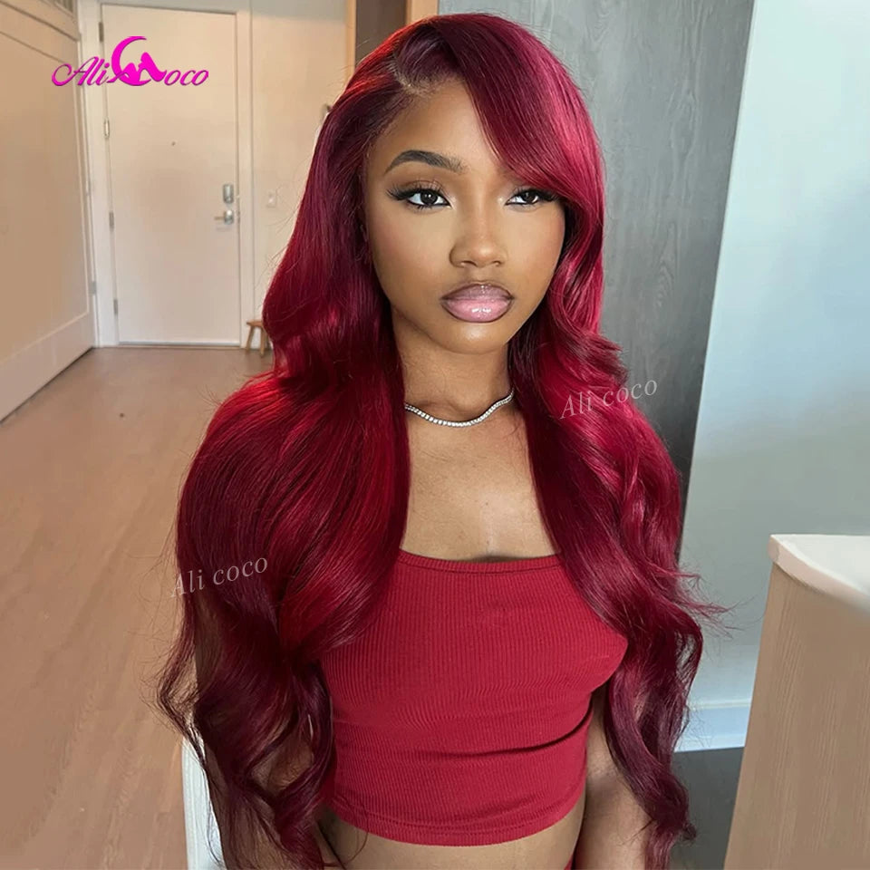 Ombre Purple Reddish Colored 13x6 Lace Front Human Hair Wig 180 Density for Beautiful Women Body Wave Wig Pre Plucked Human Hair