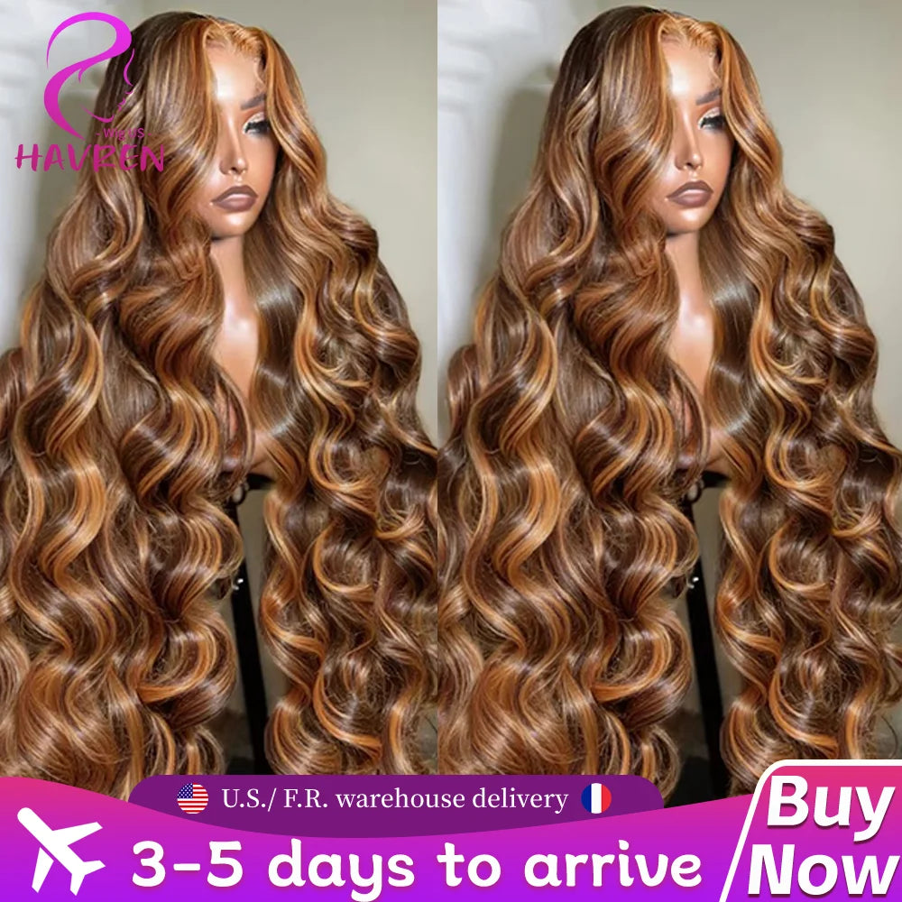 Havren Body Wave Lace Front Wig 13x6 Closure Wig 5x5 Hd Lace Highlight Wig Human Hair P4/27 1b/30 Highlight Wig Brazilian Hair