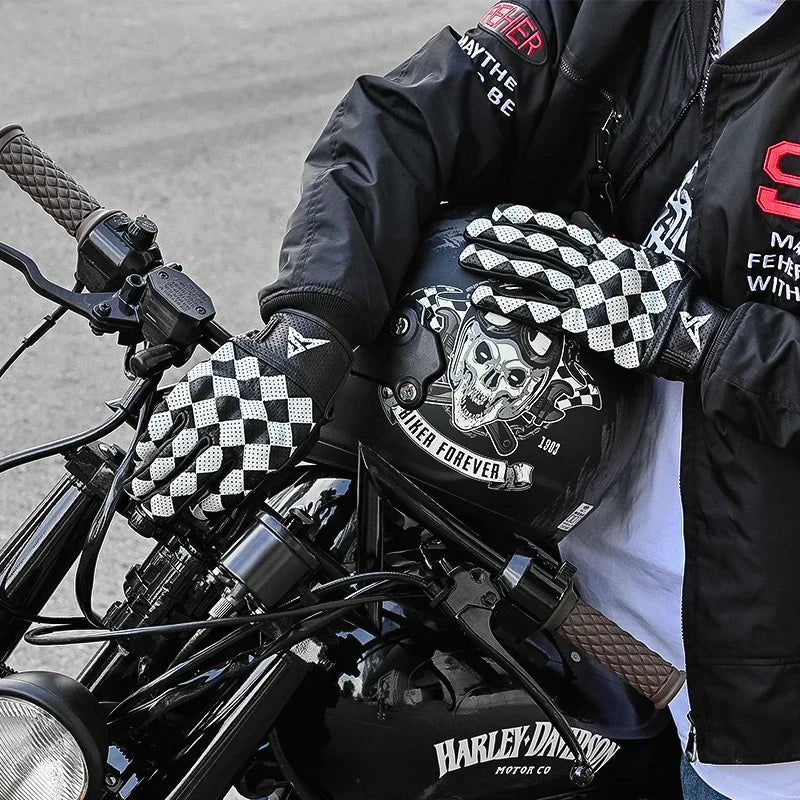 New Outdoor Riding Motorcycle Checkerboard Gloves Full Finger Thickened Windproof Waterproof and Non-slip Gloves