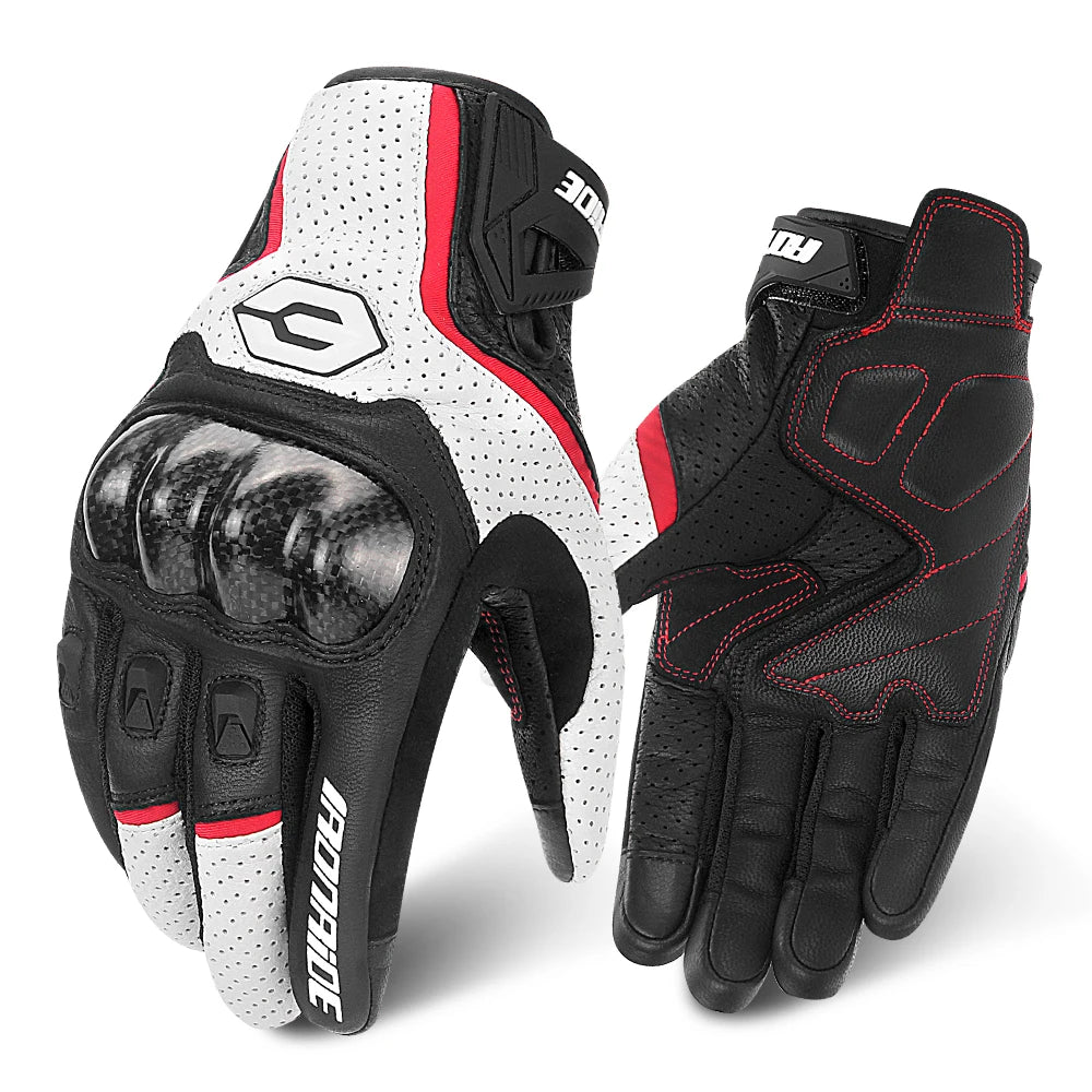 Men Carbon Fiber Motorcycle Gloves Cowhide Leather Moto Motorbike Motocross Gloves Anti-slip Protective Gear