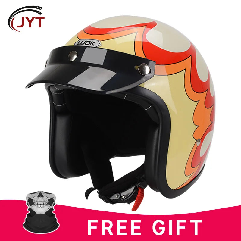 DOT Retro Open Face Motorcycle Low Profile Helmets 3/4 Half Helmet Vintage Four Seasons Unisex for Adult Men Women for Motocross