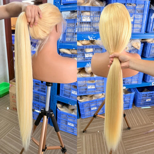 360 Lace Frontal Wig Human Hair Preplucked 613 Honey Blonde Lace Front Wig Bone  Straight Ponytail Brazilian Lace Wigs For Women
