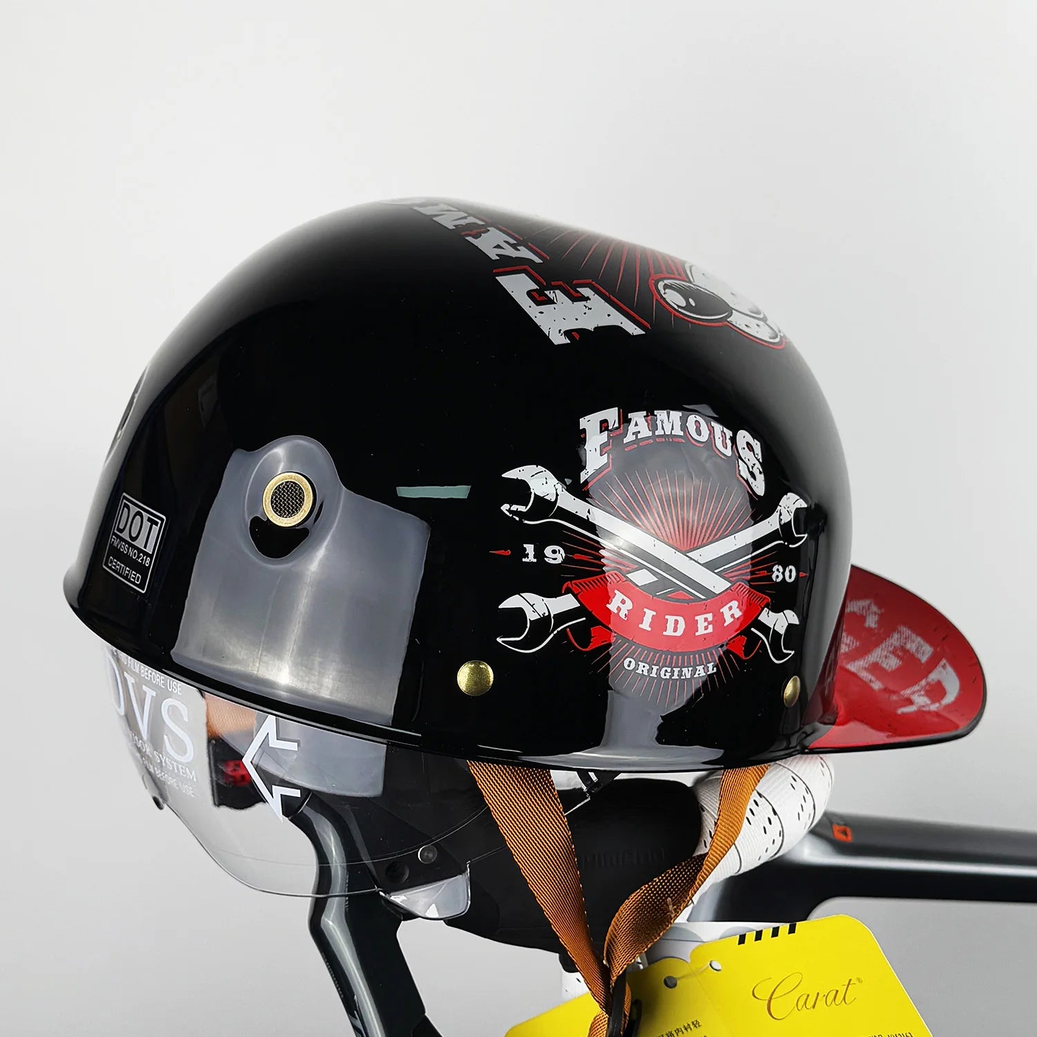 Retro Half Face Motorcycle Helmet with Transparent Inner Lens - Vintage Style for Harley & E-Scooters | Lightweight Comfortable