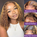 Highlight Color Short Bob Wig Deep Culry 13x4 Lace Frontal Human Hair Wigs 220% Density #4/27 Highlight Brown Deep Curly Bob Wig