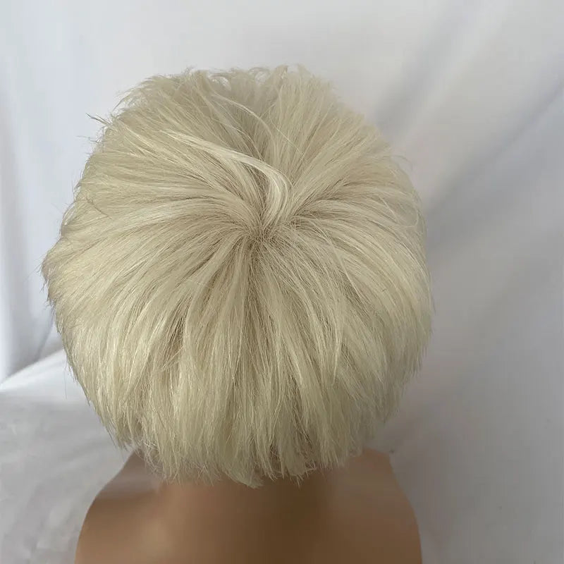 Men's 3Inch Cut Short Hair Toupée Human Hair Wig Swiss Lace Frontal PU Hairpieces 8x10 Omber 613# Color Systems Black Hairpiece
