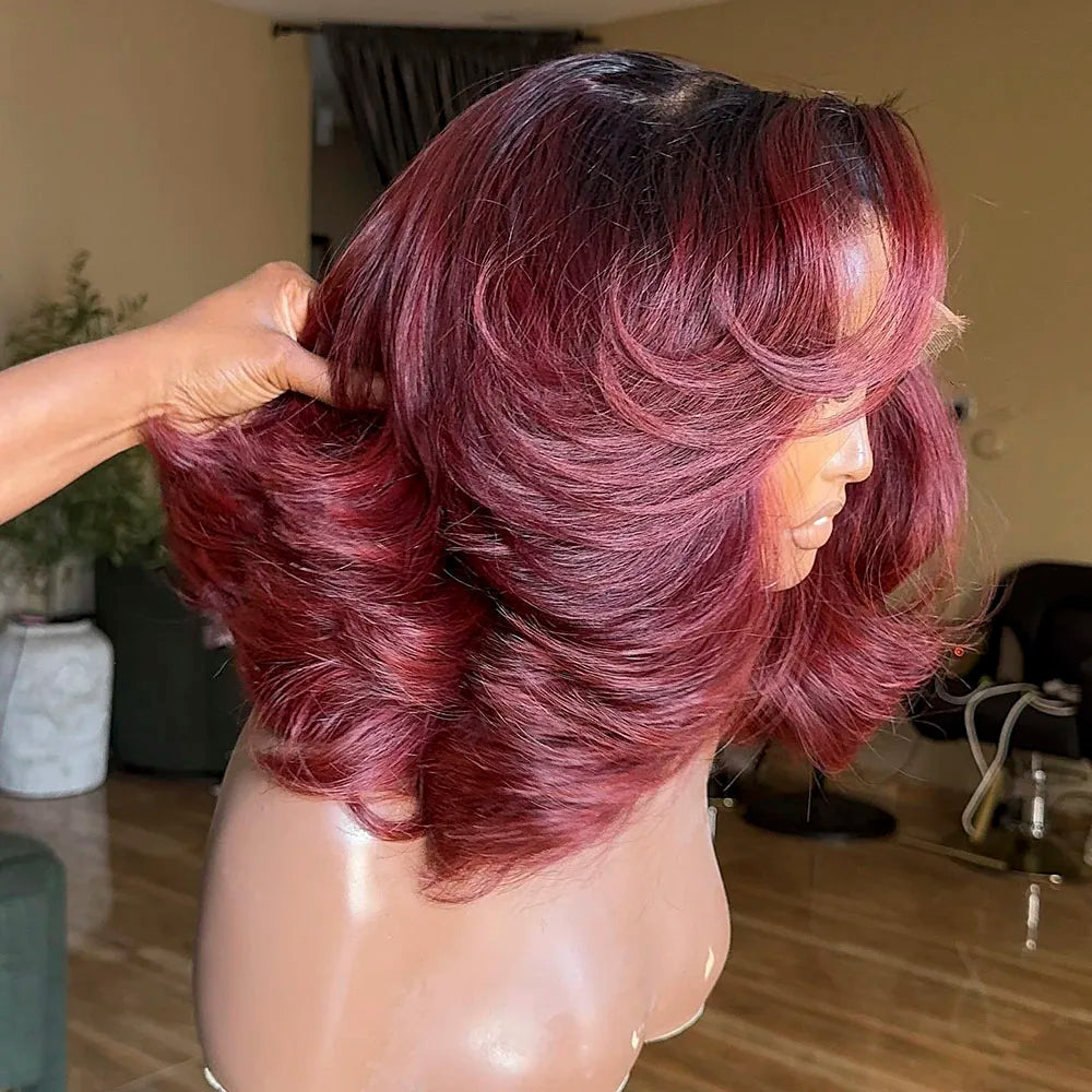 13x4 Lace Frontal 1B/99J Burgundy Body Wave Bob Human Hair Wigs Brazilian Human Hair Wigs Pre Plucked T Part Lace Wigs Remy Hair