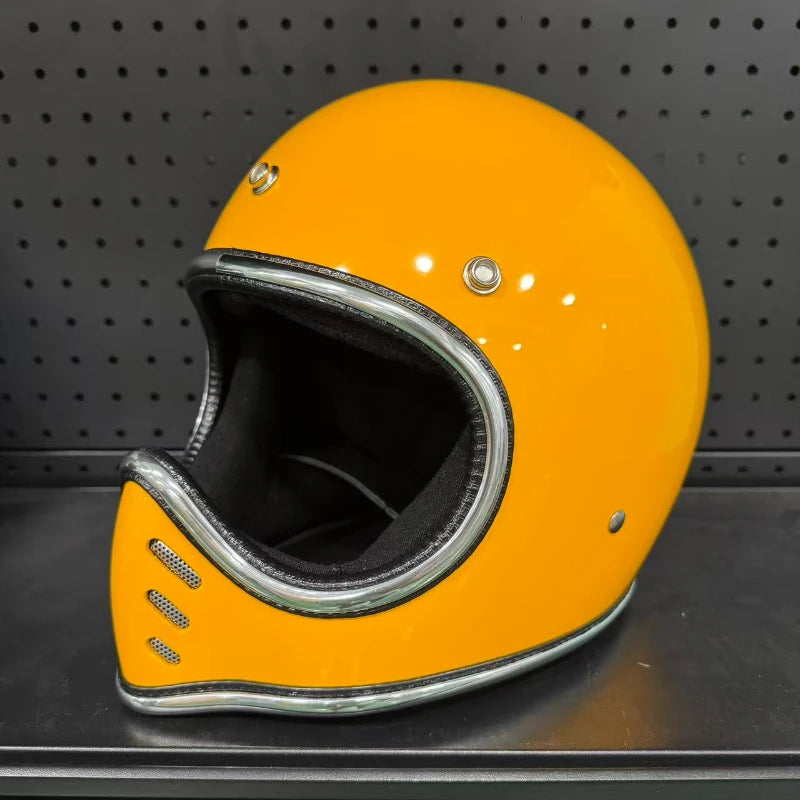 Pointed Nose Small Helmet Chrome Silver Rim Retro Motorcycle Fiberglass Helmet Four Season Full Face Helmet for Honda casco moto