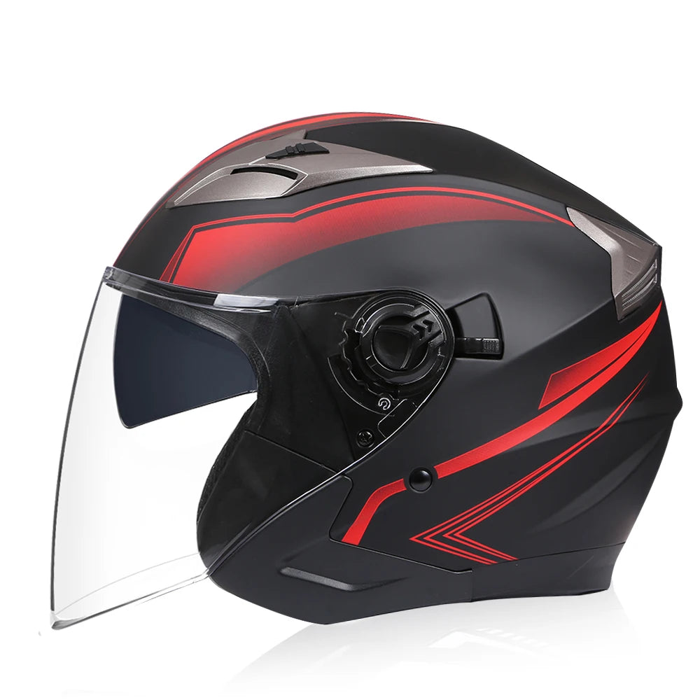Dual Lens Retro Open Face 3/4 Motorcycle Helmet Riding Motocross Racing Motobike Vintage Cascos Capacete De Moto Men Women DOT
