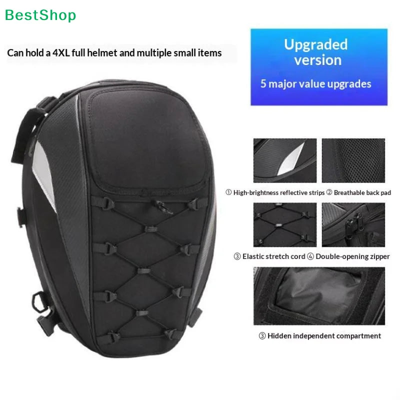 ♫Waterproof Motorcycle Tail Bag,Expandable Helmet Storage Backpack with Molle System for Motorbike Riding