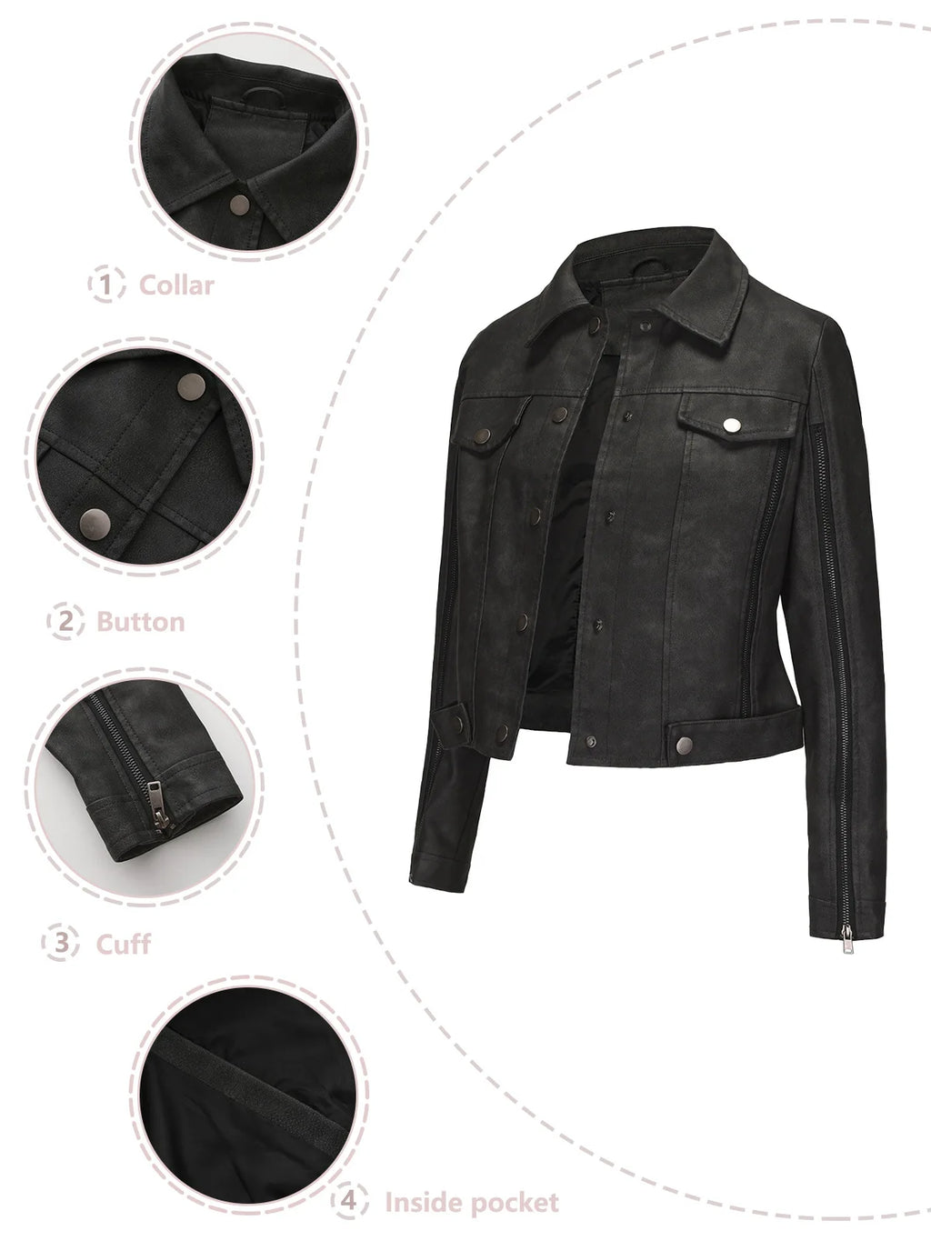 Fashion zipper motorcycle jacket long sleeved cardigan popular jacket spring and autumn thin leather jacket women's clothing