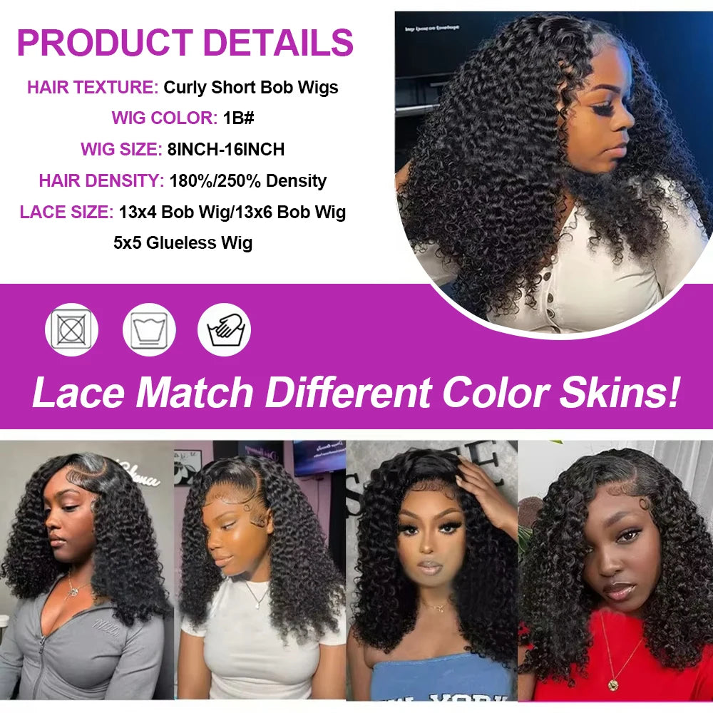Brazilian 13x4 Glueless Curly Lace Front Wig Short Bob Frontal Wig Deep Water Wave 13X6 Hd Lace Frontal Human Hair Wig For Women