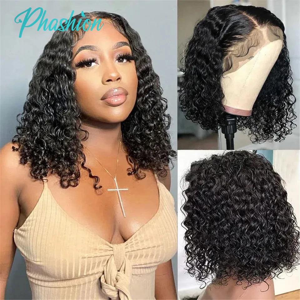 Phashion 13x4 Deep Curly Short Bob Wig Full Density Lace Frontal Human Hair Wigs For Black Women Transparent Swiss Ready To Wear