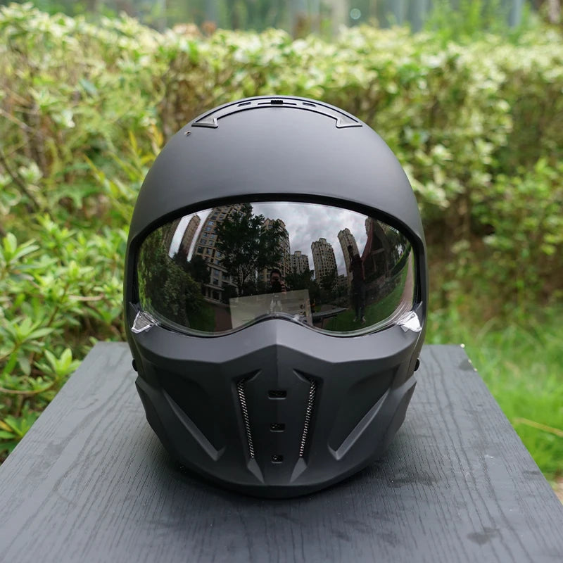Black Matte skull dark wind motorcycle helmet men Mecha Mask Design style 3-color lenses winter helmet fashion men Can assembled