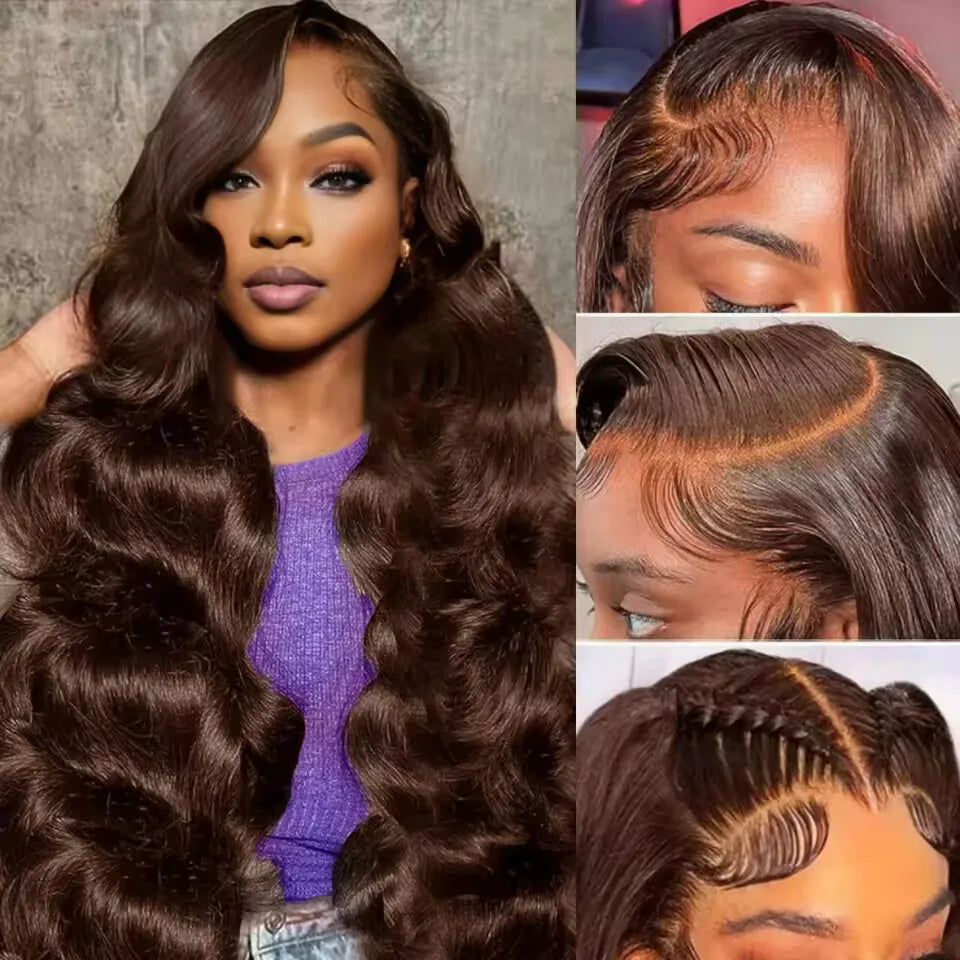 Body wave Chocolate Brown Human Hair Wig 40 46 Inches 13x4 13x6 Hd Lace Frontal Wig Pre Plucked Brazilian 200 Density Wigs