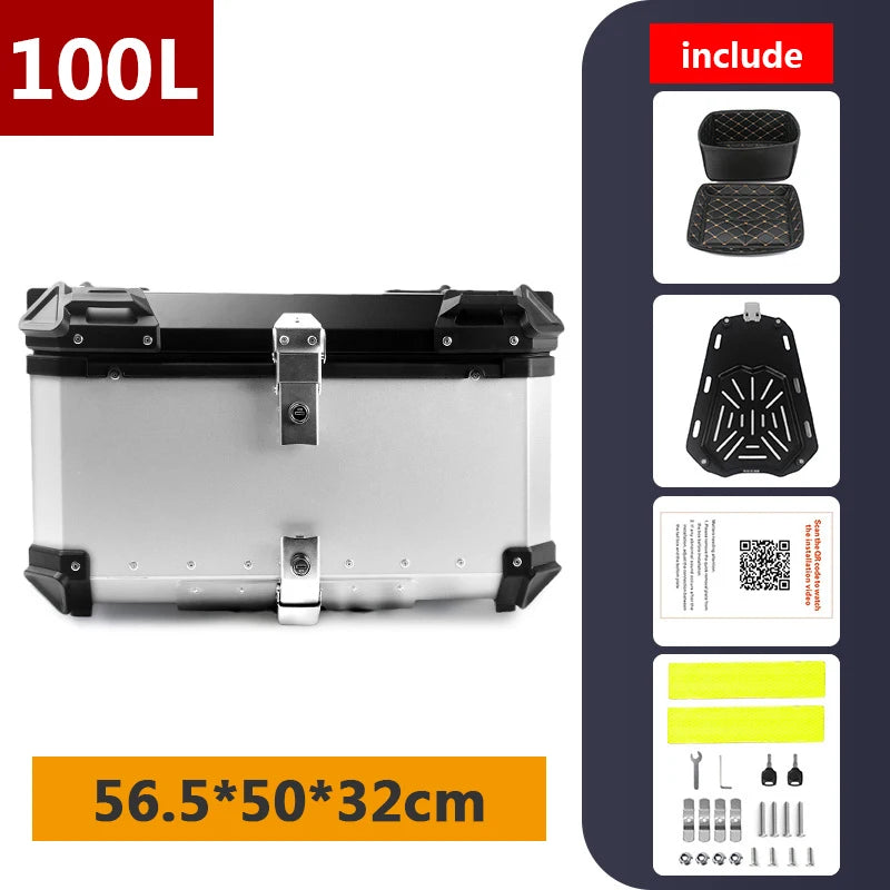 Aluminum Motorcycle Box 45L 55L 65L 80L Motorcycle Rear Luggage Box Helmet Travel Storage Case Moto Top Box Universal Waterproof