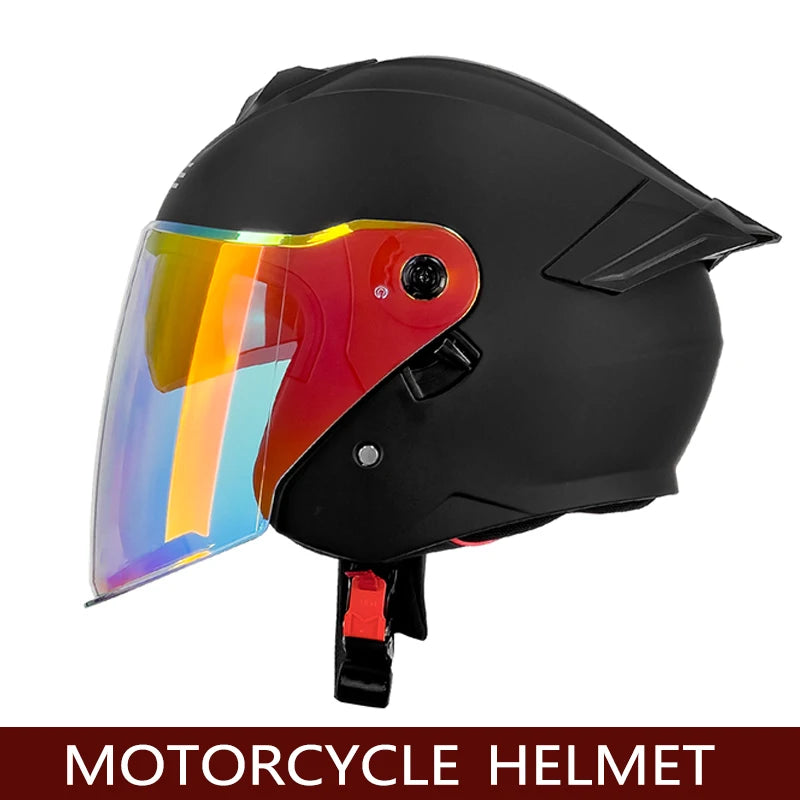 Qike Motorcycle Helmet Three-quarters Double Lens Helmets Motobike Half Helmet Four Seasons Men Women Cascos Moto