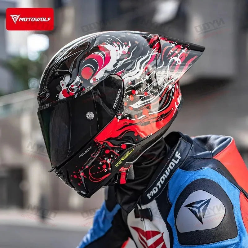 MOTOWOLF H1 Motorcycle Full Face Helmet Big Tail Lightweight All Seasons Racing Helmet Cascos Para Moto For Men Women