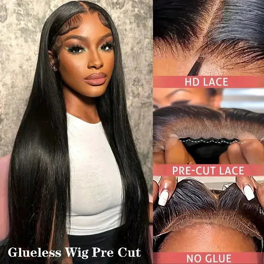 40 Inch 5x5 Straight Glueless Human Hair Wig 4X4 Closure Wigs Human Hair Pre Plucked Pre Cut Transparent Lace Human Hair Wigs