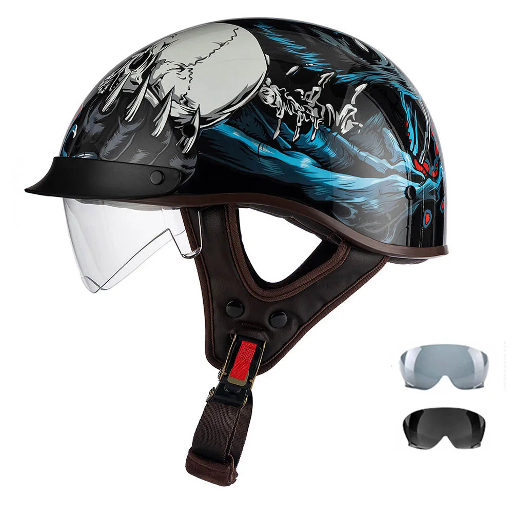 Motorcycle Half Helmet Four Seasons Helmet Summer Sunscreen Retro Fashion Helmet Men and Women Cycling Helemt ABS material