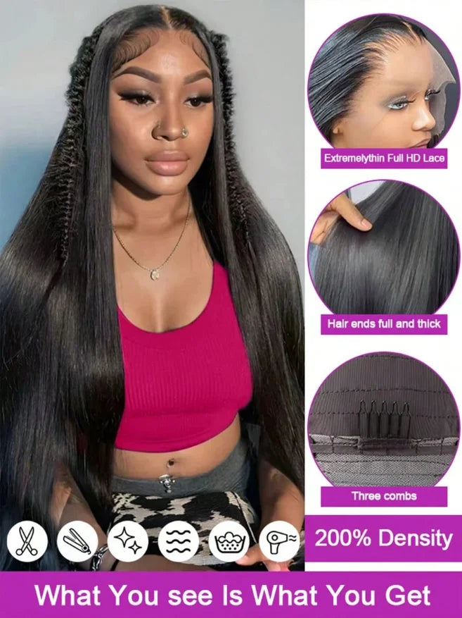 200 Density 40Inch 13x4 Straight Lace Front Wigs Human Hair Pre Plucked 13x6 Frontal Wigs Human Hair Wigs For Women