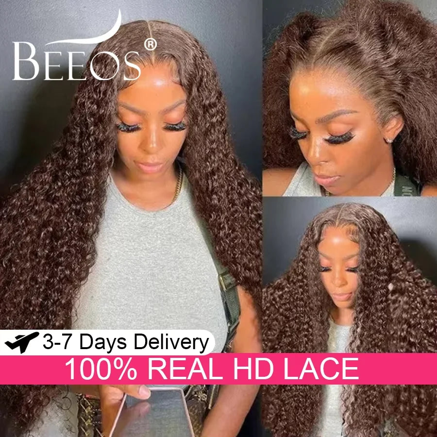 250% 13x6 Real HD Lace Frontal Human Hair Wigs Dark Brown Water Wave Wig Melt Skins Colored Pre Plucked For Women Brazilian Hair