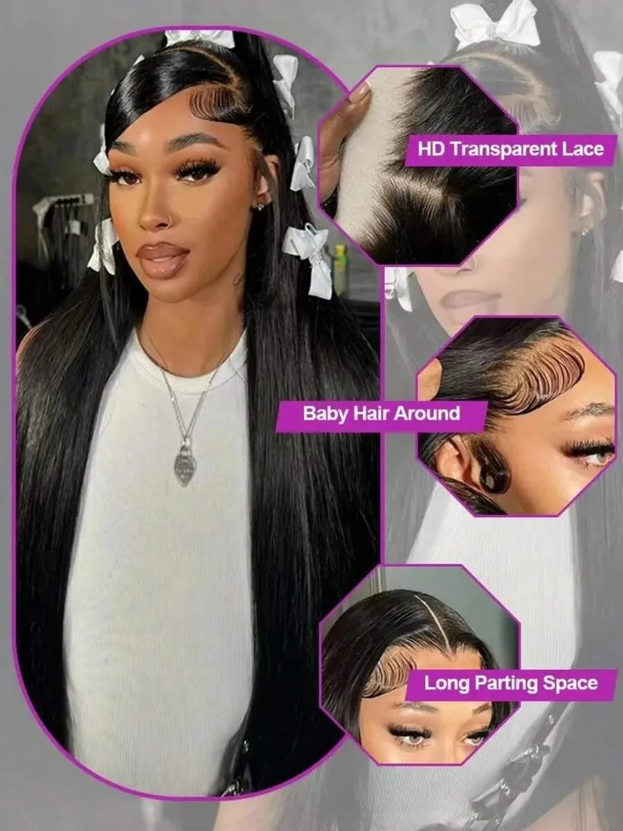 40 42Inch Human Hair Wigs Straight 13x4 13x6 Hd Transparent Lace Front Wigs Silky Straight Human Hair Pre Plucked With Baby Hair
