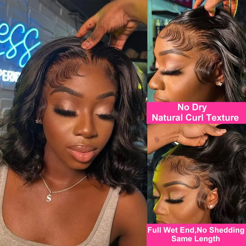 Brazilian 250% Short Bob 13x4 HD Transparent Lace Front Body Wave   Preplucked Human Hair Wavys 4x4 Lace Closure Wig For Women