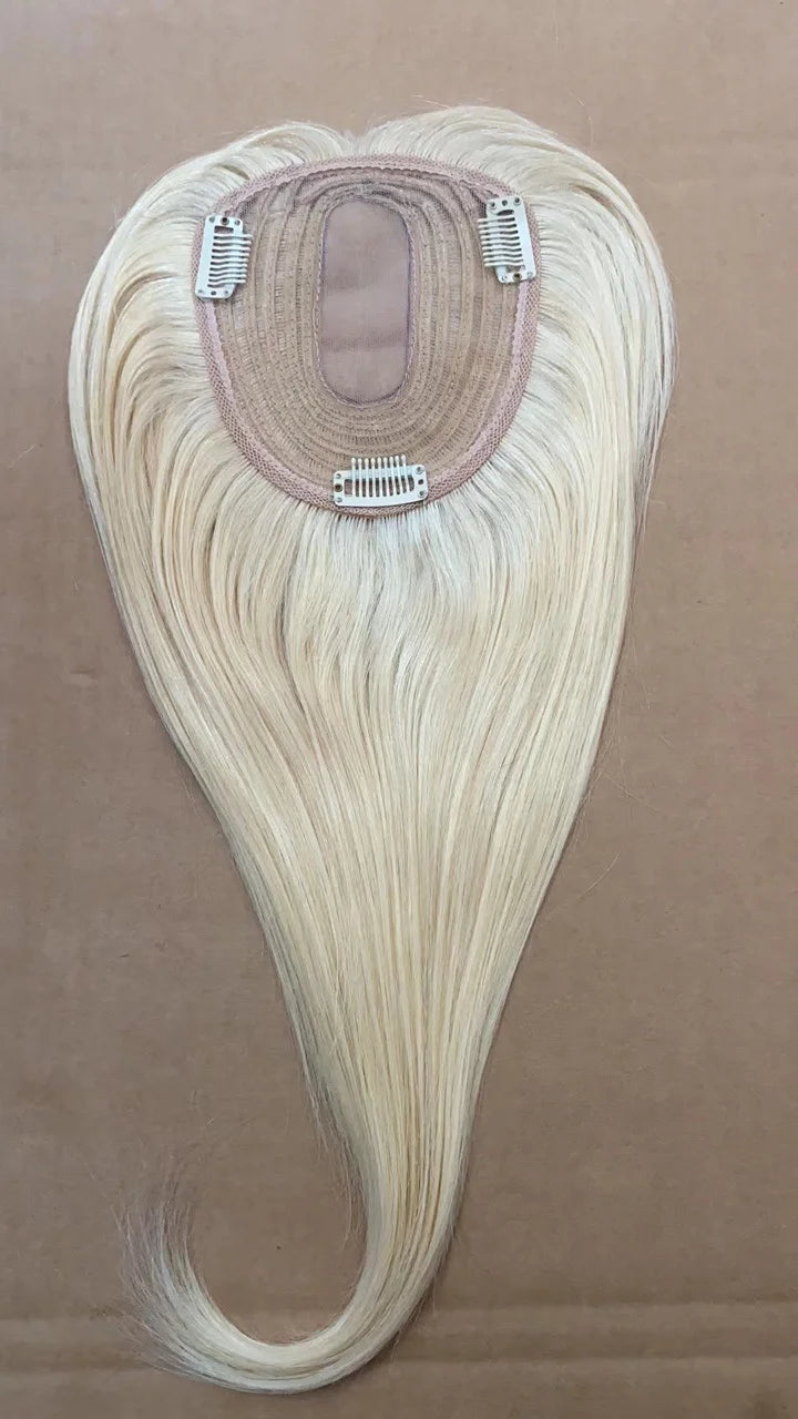 Women Topper Human Hair Straight Silk Top Human Hair Wigs Machine Made Clip in Remy Hair Toupee Silk Base Human Hair System Unit