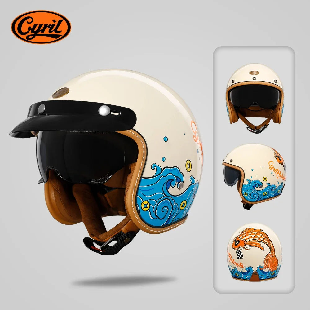 Retro 3/4 Open Face Half Motorcycle Helmet CYRIL B206 Lightweight Adult Vantage Jet Helmet for Men Women DOT ECE Approved