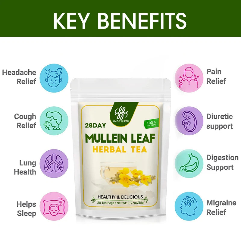 Natural Mullein Leaf Tea- Herbal Respiratory Supplement - for Lung Cleanse, Support Better Respiratory & Immune Function