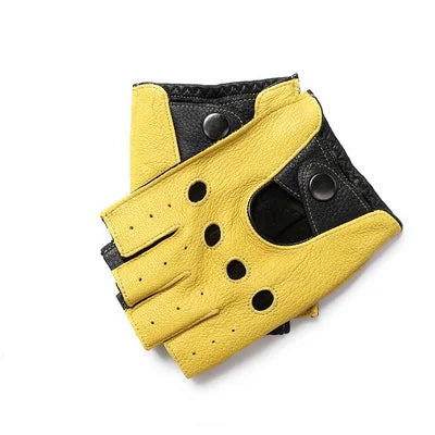 Spring Male100% Pure Real Leather Half Finger Thin Gloves Man Genuine Sheepskin Red/Brown/Blue Driving Riding Luvas Guantes