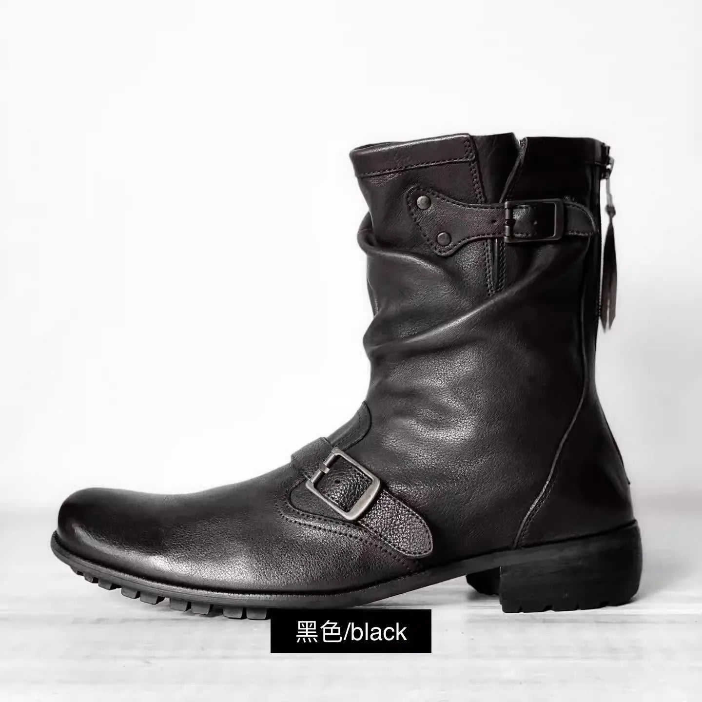 Motorcycle Riding Black Retro Boots for Men and Women, Thick Soled and Height Engineer Boots, Midsole Motobike Chelsea Shoese