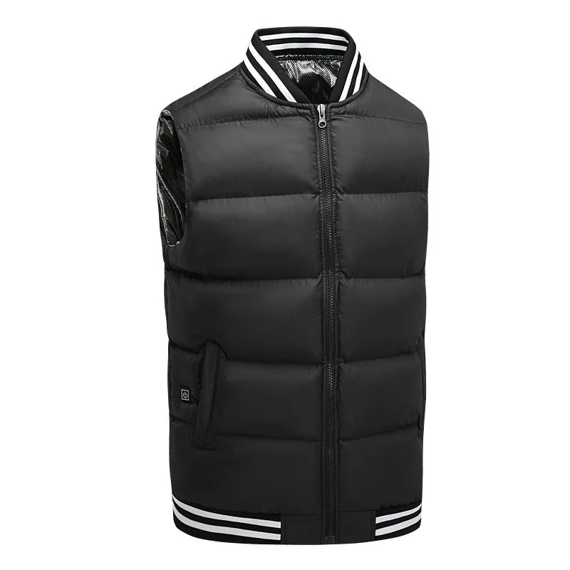 Thickened Down Cotton Heating Vest USB Charging Unisex Sleeveless Couple Outerwear Motorcycle Rider Vest Autumn Winter Warmth