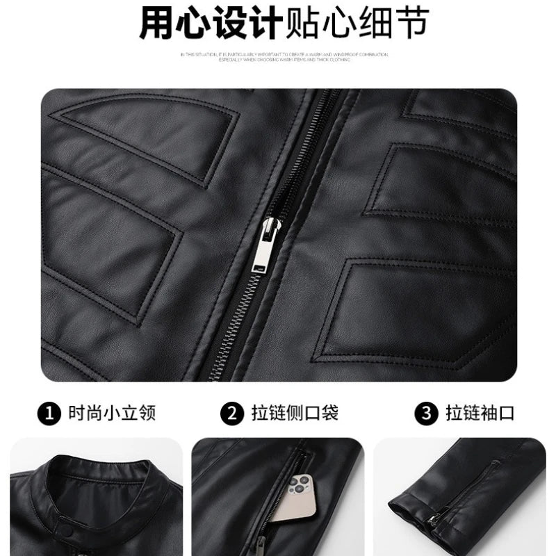 PU leather jacket 2026 spring and Autumn men's stand-up collar leather jacket Motorcycle jacket men's coat motorcycle vest 오토바이