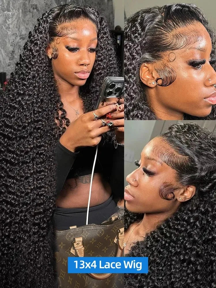 250 Density 13x6 Kinky Curly HD Lace Frontal Wigs Brazilian 42 40 Inch Water Deep Wave 13x4 Lace Front Human Hair Wig For Women