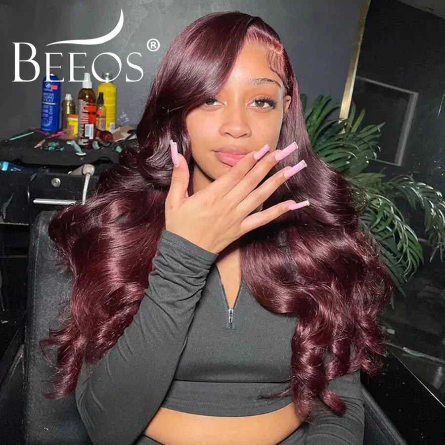 34in 99J Dark Red Burgundy  13X6 HD Lace Front Wig Colored Wigs Body Wave Human Hair Wigs Quick Qeave Wig Brazilian Remy Hair
