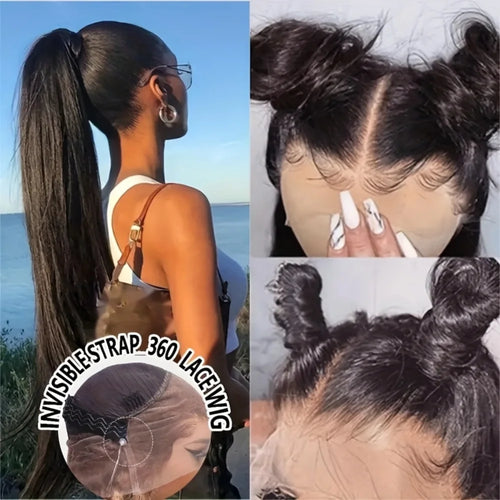 300% Density 360 Lace Front Wigs with Invisible Drawstring Straight Human Hair Wig Brazilian Hair HD Lace Frontal Wigs for Women