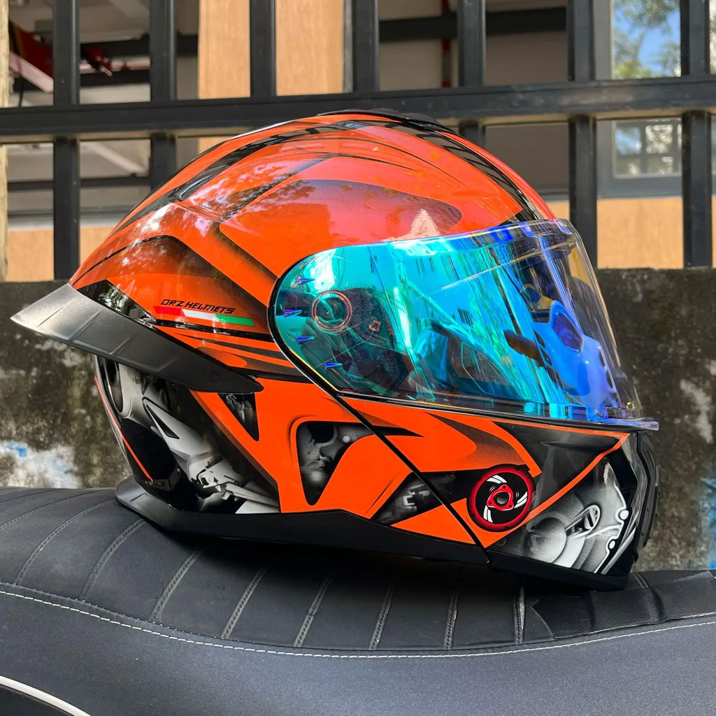 ORZ Motorcycle Helmet Dual Visor Modular Flip Up Full Face Helmet Cascos Para Moto Motocross Night Vision Lens DOT Approved