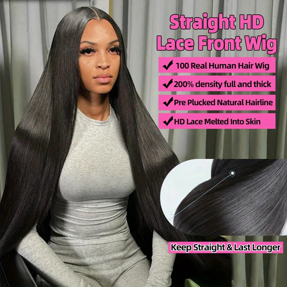 Straight Hair Wig 13x4 13x6 360 HD Transparent Lace Frontal Wig 100% Human Hair 4x4 Lace Closure Wig Pre Plucked For Women