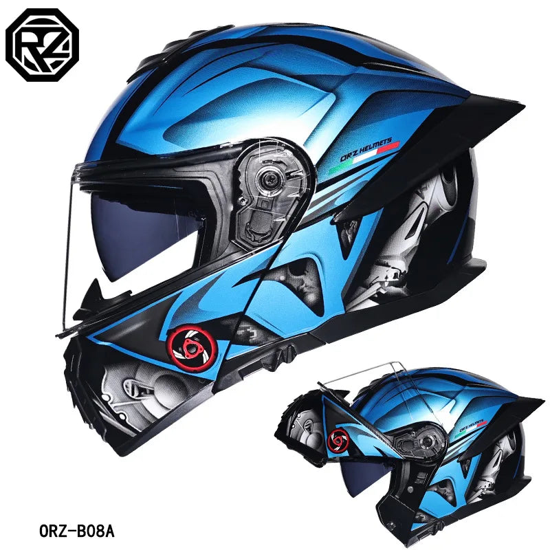 ORZ Motorcycle Helmet Dual Visor Modular Flip Up Full Face Helmet Cascos Para Moto Motocross Night Vision Lens DOT Approved