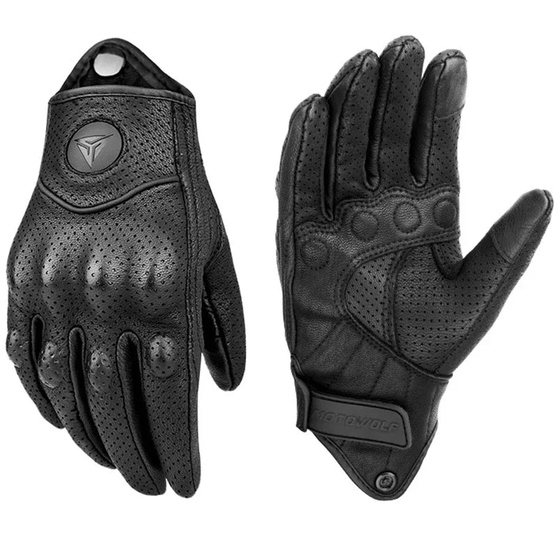 Men Women All Seasons Motorcycle Riding Gloves Leather Carbon Fiber Reinforced Thermal Windproof Motocross ATV Touchscreen Glove