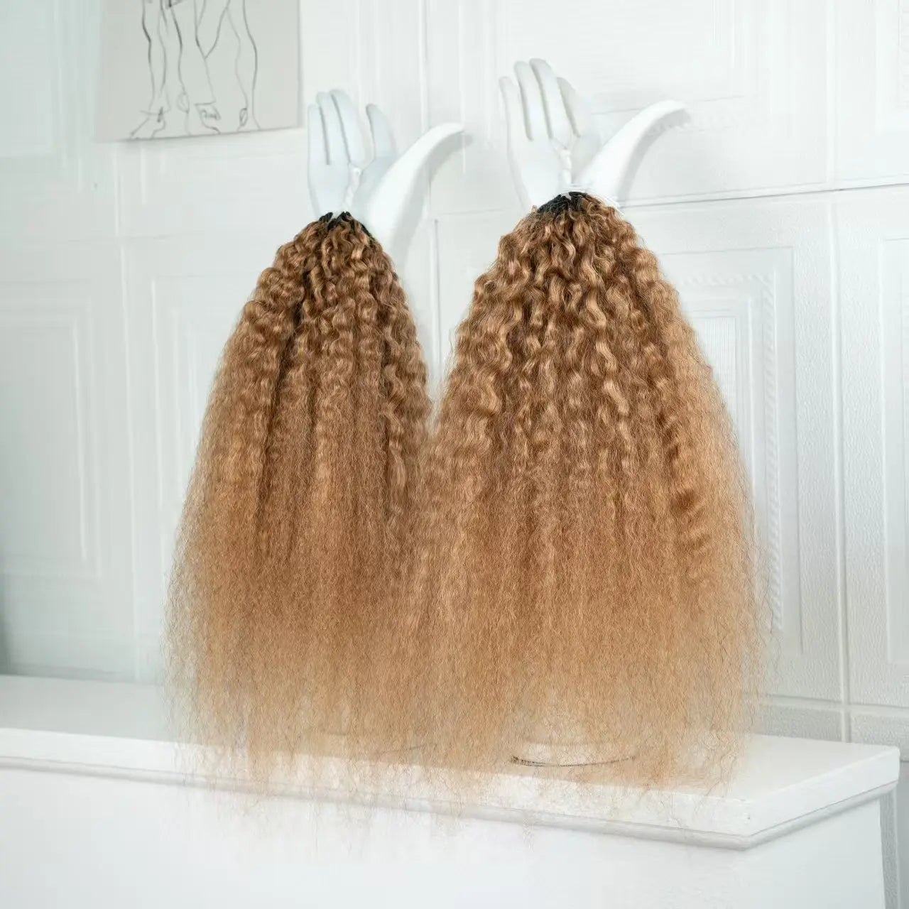 12A Honey Blonde Kinky Straight Crochet Human Hair #27 Pre-Separated Knotless Yaki Straight Feather Crochet Braids Extensions